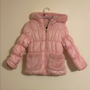 Pink Puffer Jacket with Faux Fur Pockets